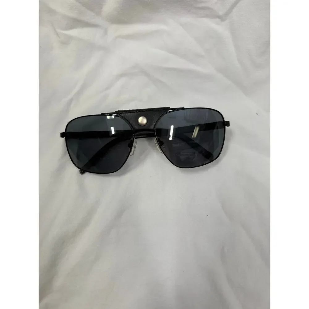 Nautica Black Metal Aviator Explorer Sunglass Polarized Leather Arms GS